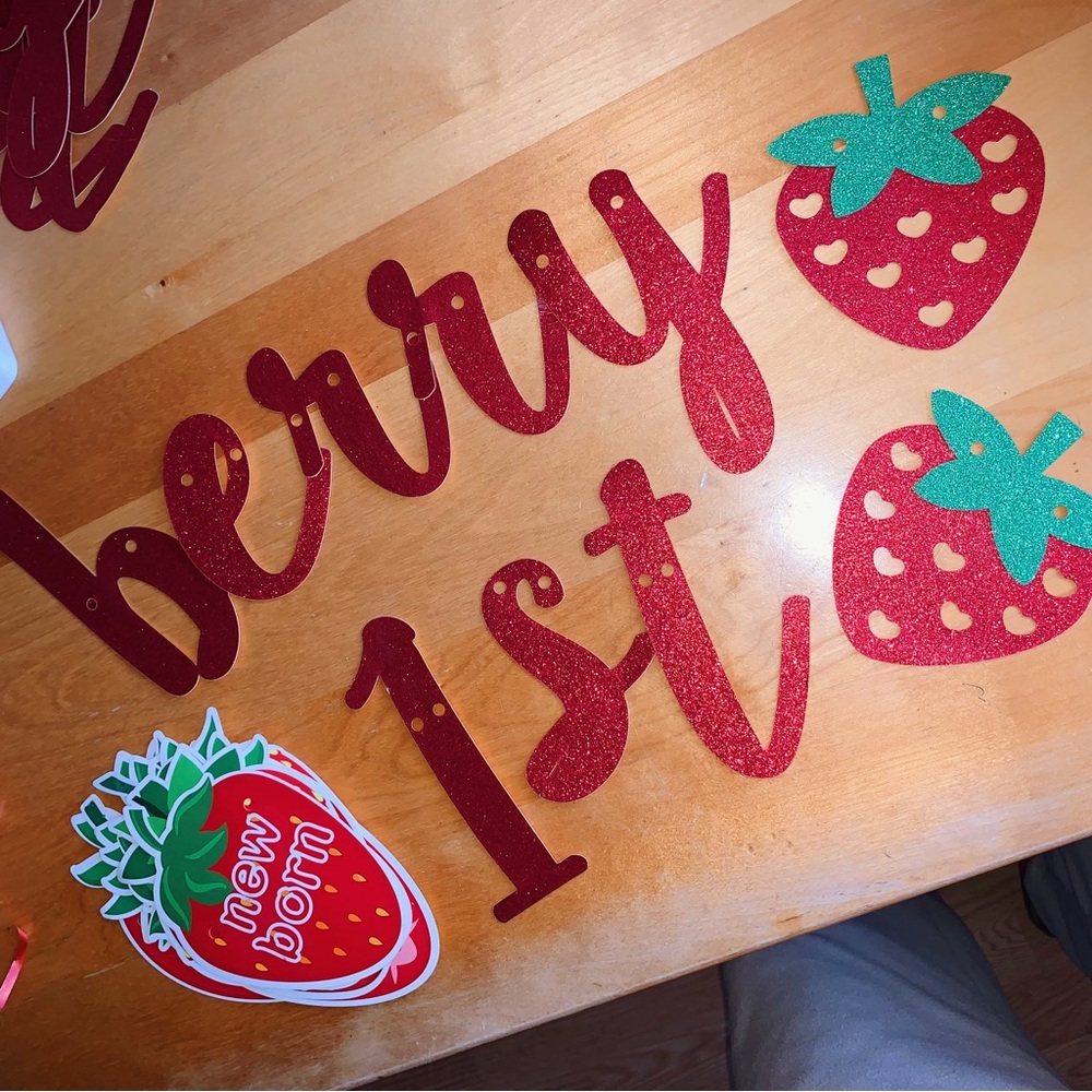 Strawberry Berry 1st Birthday Banner Garland